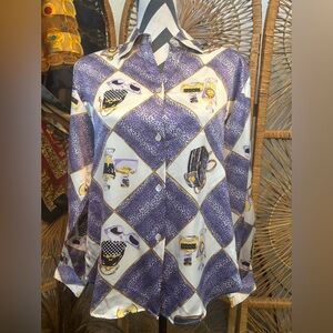 Vintage NWT 80s designer Paolo Santini animal print silk blouse